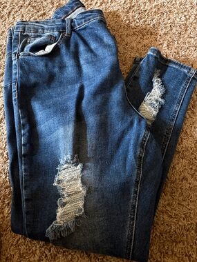 Wax Jean Dark Blue Distressed Back Pocket Jeans